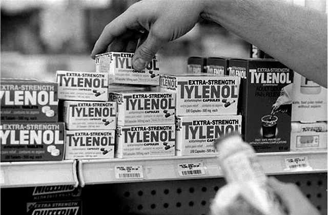 About Tylenol brand history — a vintage and modern Tylenol package side by side